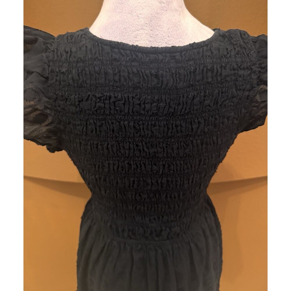 Anthropologie Black Boho Mini Dress Smocked Waist Cotton Size XS - Picture 5 of 9
